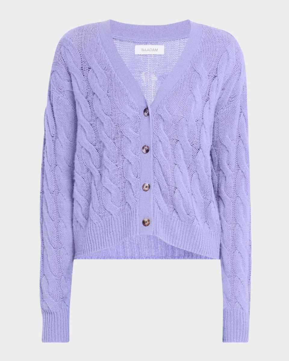 Cashmere Airy Open Cable-Knit Cardigan